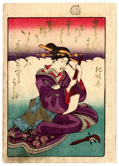 BEAUTY DISASSEMBLING A SHAMISEN (Utagawa Kunisada)